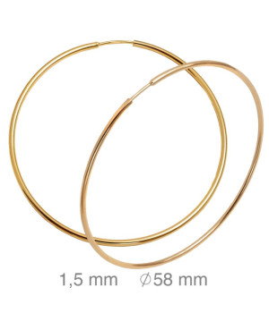 Pendientes Aros 1.5x58mm Plata Ley Bañada en Oro