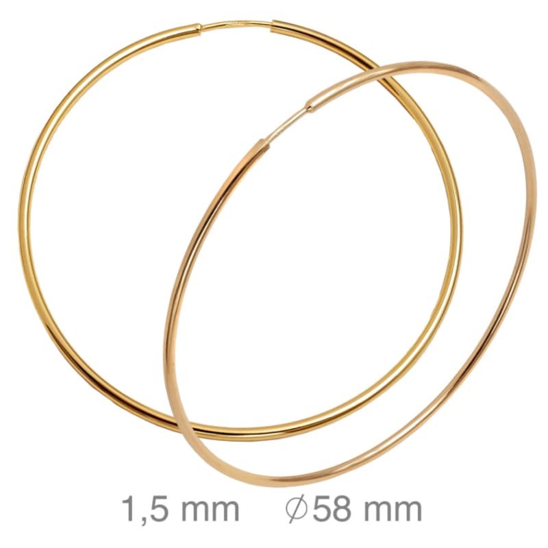 Pendientes Aros 1.5x58mm Plata Ley Bañada en Oro