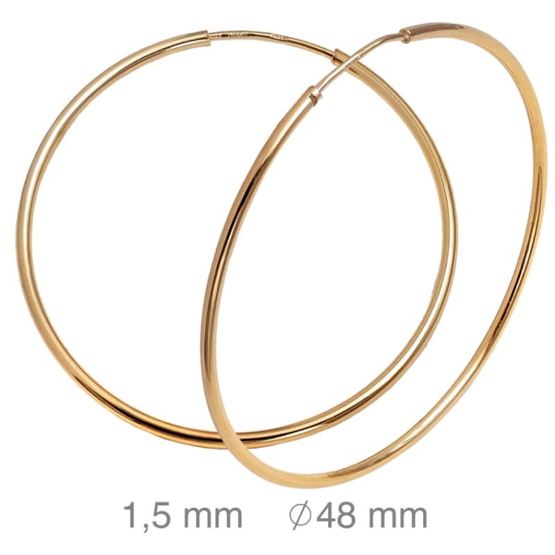 Pendientes Aros 1.5x48mm Plata Ley Bañada en Oro