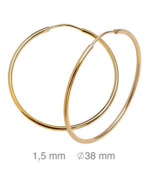 Pendientes Aros 1.5x38mm Plata Ley Bañada en Oro