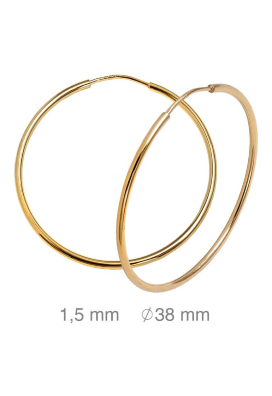 Pendientes Aros 1.5x38mm Plata Ley Bañada en Oro