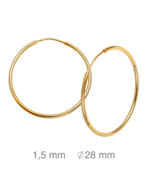 Pendientes Aros 1.5x28mm Plata Ley Bañada en Oro