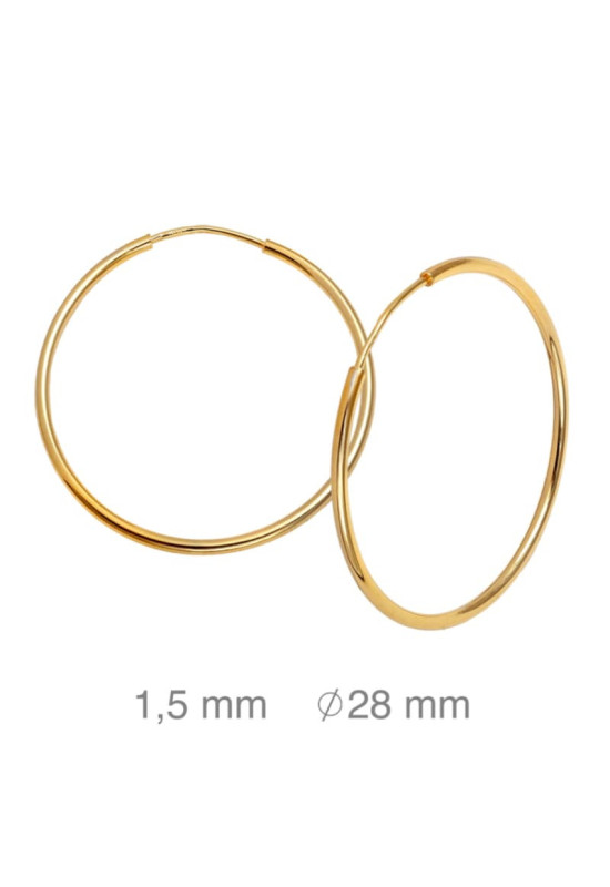 Pendientes Aros 1.5x28mm Plata Ley Bañada en Oro