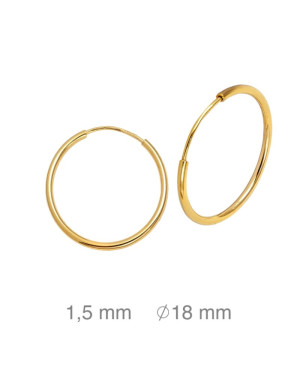 Pendientes Aros 1.5x18mm Plata Ley Bañada en Oro