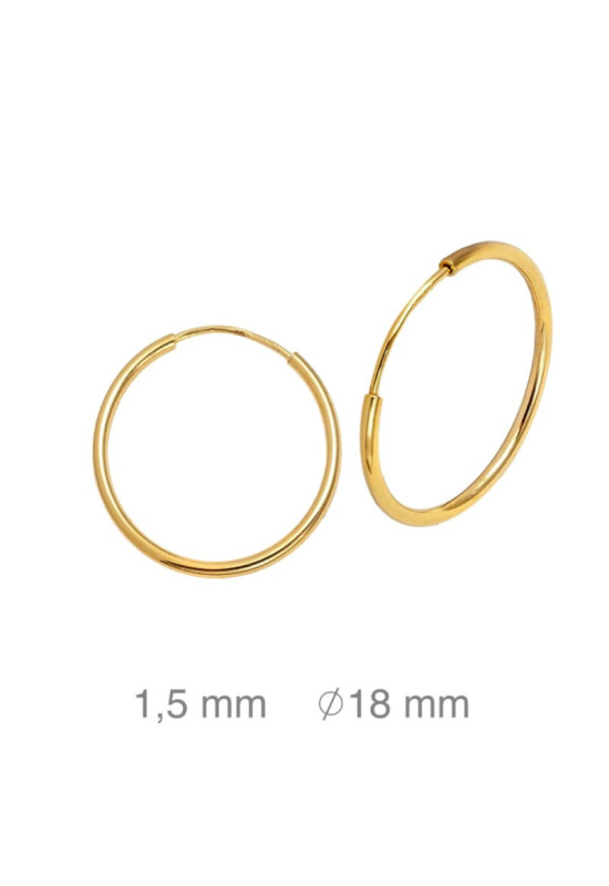 Pendientes Aros 1.5x18mm Plata Ley Bañada en Oro