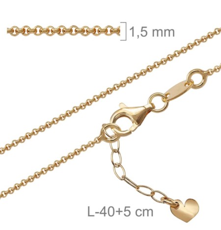 Cadena Rolo 40cm Plata Ley con Baño de Oro