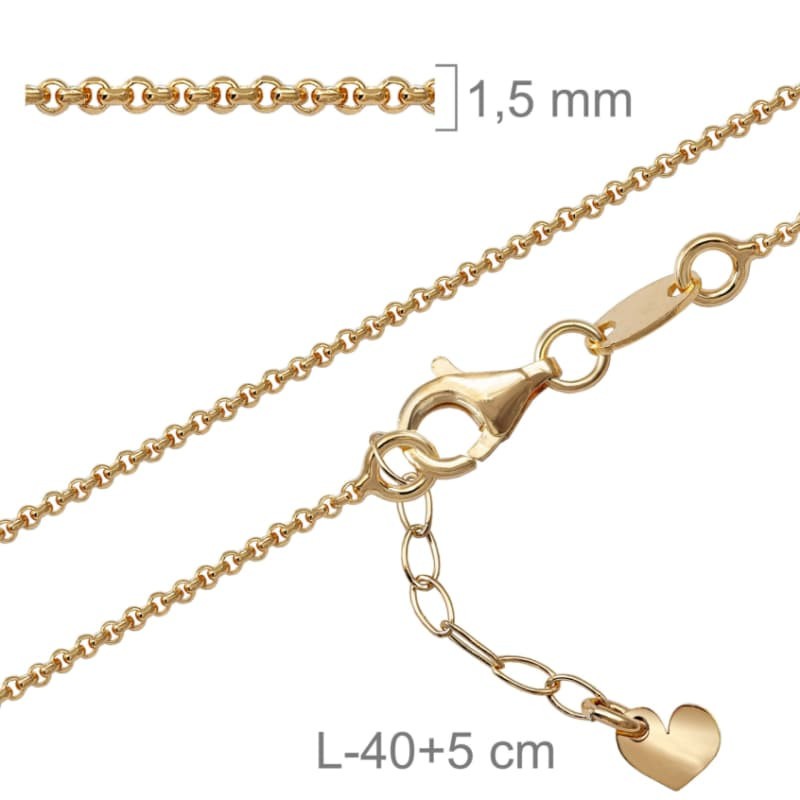 Cadena Rolo 40cm Plata Ley con Baño de Oro