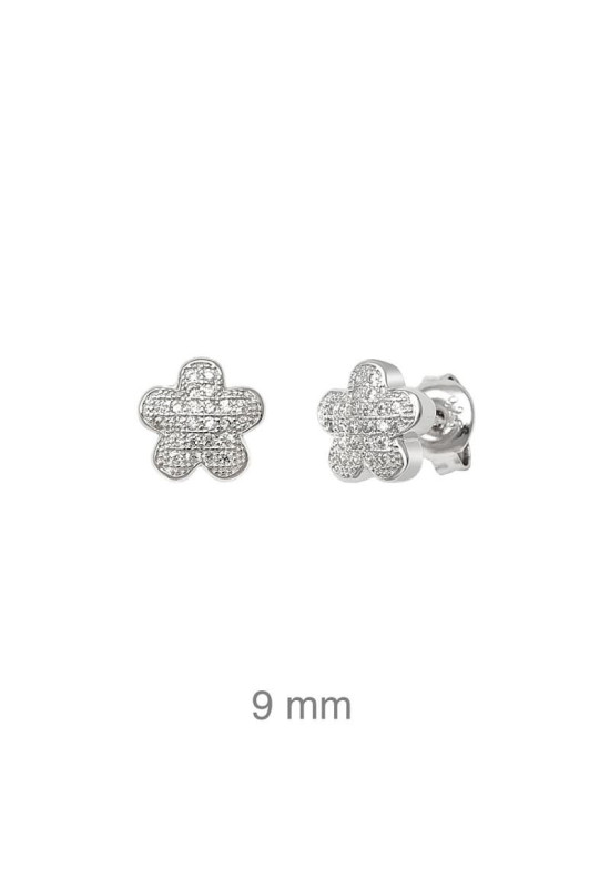 Pendientes Flor con Circonitas de Plata Ley