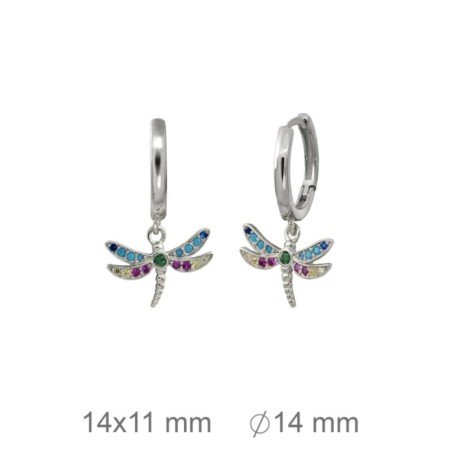 Pendientes Aros de Libélula con Circonitas en Plata Ley