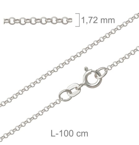 Cadena Rolo 100cm Plata Ley Rodiada