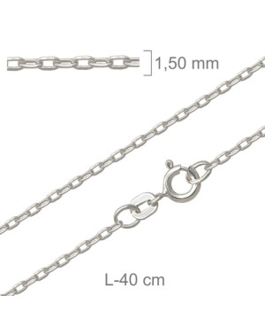 Cadena Forzada Lapidada de 40 cm en Plata Ley con Protección