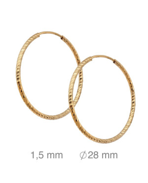Pendientes Aros 1.5x28mm Plata Ley Bañada en Oro
