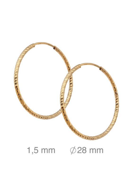 Pendientes Aros 1.5x28mm Plata Ley Bañada en Oro
