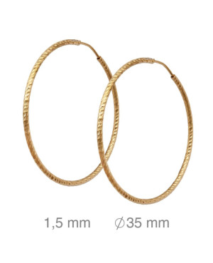 Pendientes Aros 1.5x35mm Plata Ley Bañada en Oro