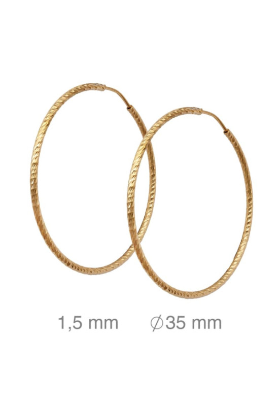 Pendientes Aros 1.5x35mm Plata Ley Bañada en Oro