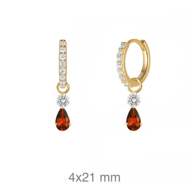 Pendientes Aros con Circonita Color Rojo en Plata Ley Bañada en Oro