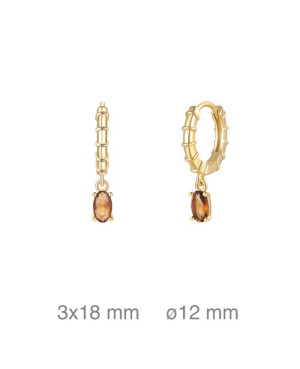 Pendientes  Aros con Circonita Color Ámbar en Plata Ley Bañada en Oro