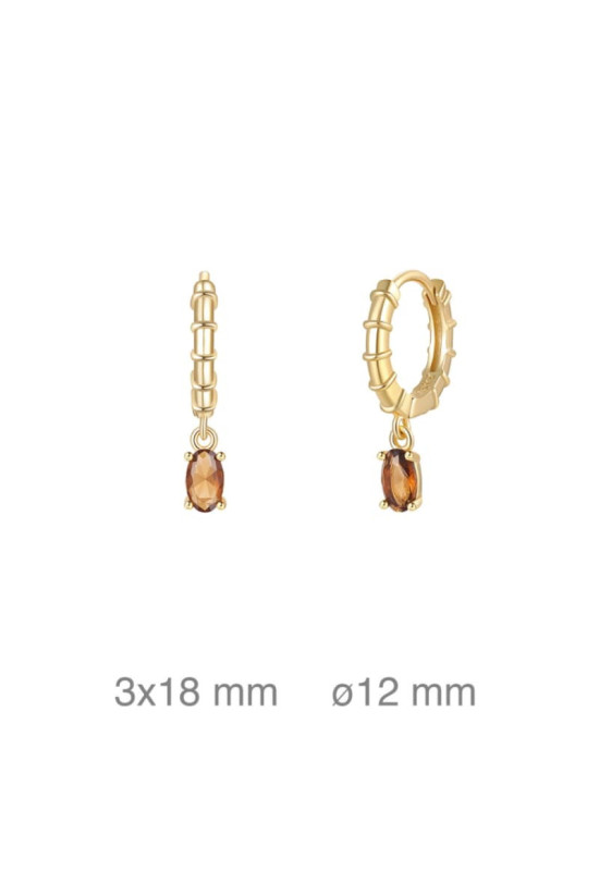 Pendientes  Aros con Circonita Color Ámbar en Plata Ley Bañada en Oro