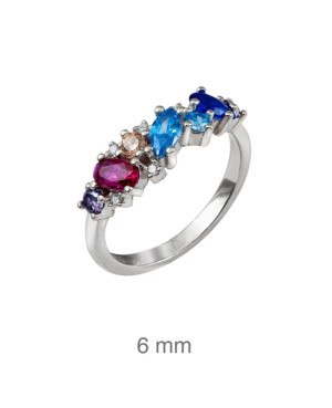 Anillo con Circonitas Multicolores en Plata Ley
