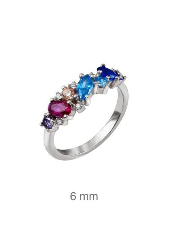 Anillo con Circonitas Multicolores en Plata Ley