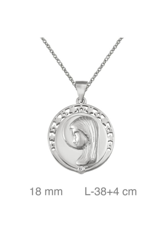 Medalla y Cadena de Virgen Niña en Plata Ley