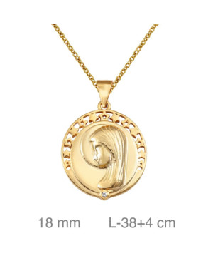 Medalla con Cadena de Virgen Niña en Plata Ley con Baño de Oro