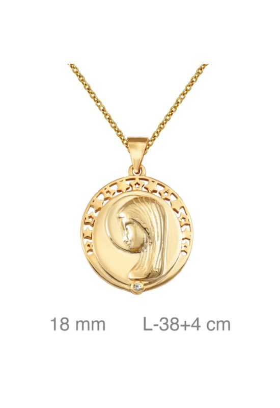 Medalla con Cadena de Virgen Niña en Plata Ley con Baño de Oro