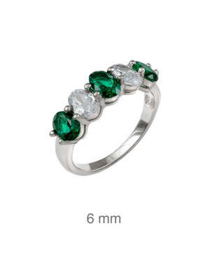 Anillo con Circonitas color Esmeralda en Plata Ley