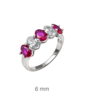 Anillo con Circonitas color Rubí en Plata Ley