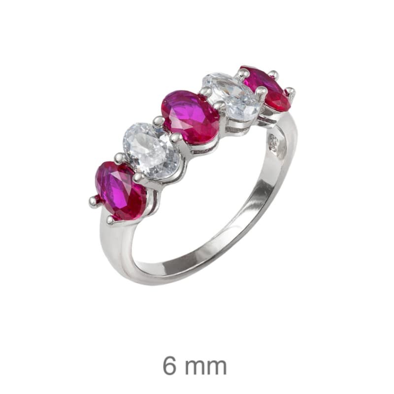 Anillo con Circonitas color Rubí en Plata Ley