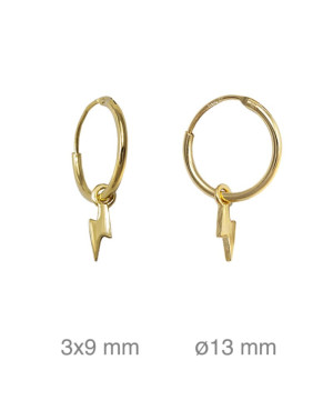 Pendientes Aros con Rayo en Plata Ley Bañada en Oro