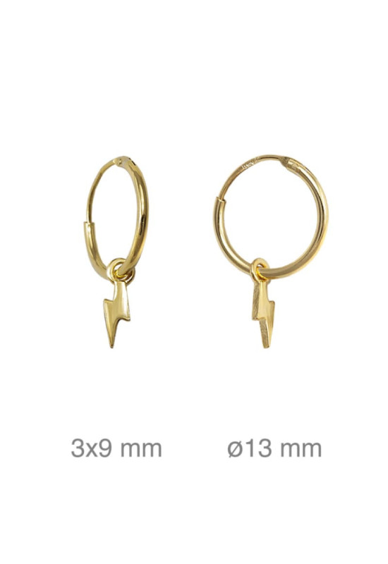 Pendientes Aros con Rayo en Plata Ley Bañada en Oro