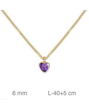 Collar con Corazón de Circonita Morada en  Plata Ley Bañada en Oro