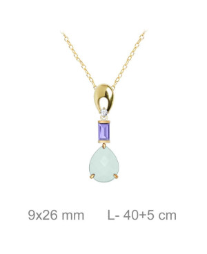 Collar  con Circonitas Multicolor en  Plata Ley Bañada en Oro