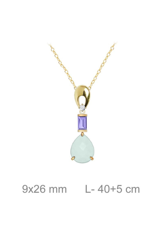 Collar  con Circonitas Multicolor en  Plata Ley Bañada en Oro