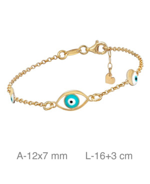 Pulsera con Ojos Turcos de Plata Ley Bañada en Oro