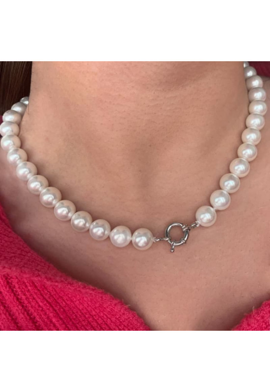 Collar Perlas Shell de 10mm Largo 45cm y Cierre de Plata Ley