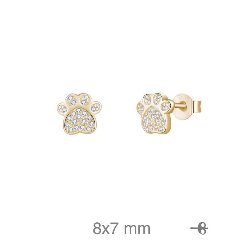 Pendientes Huella con Circonitas en Plata Ley Bañada en Oro