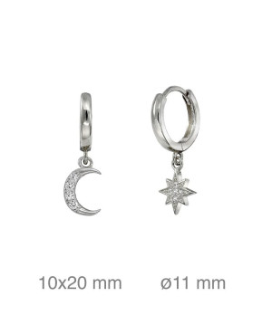 Pendientes Aros de Estrella del Norte y Luna con Circonitas en Plata Ley