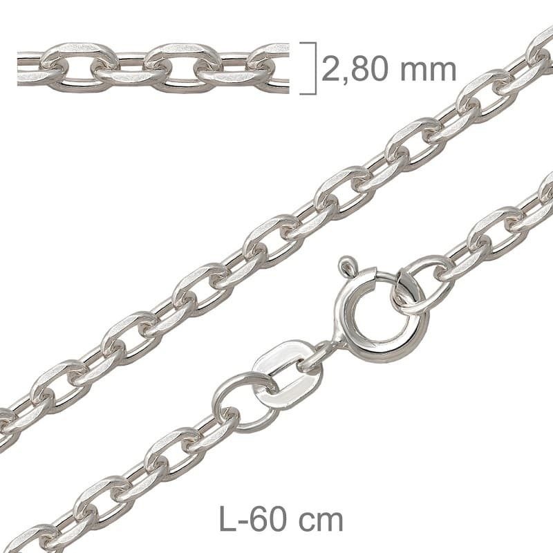 Cadena Forzada y Lapidada de 60cm en Plata Ley con Protección