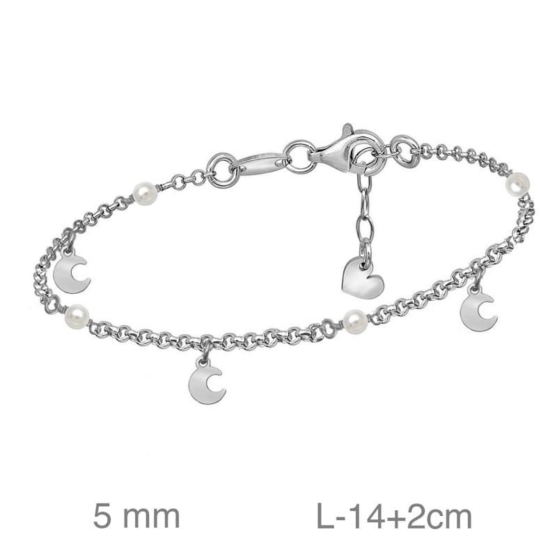 Pulsera de Lunas y Perlas en Plata Ley