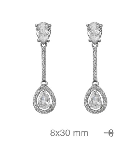 Pendientes Largos con Circonitas en Plata Ley