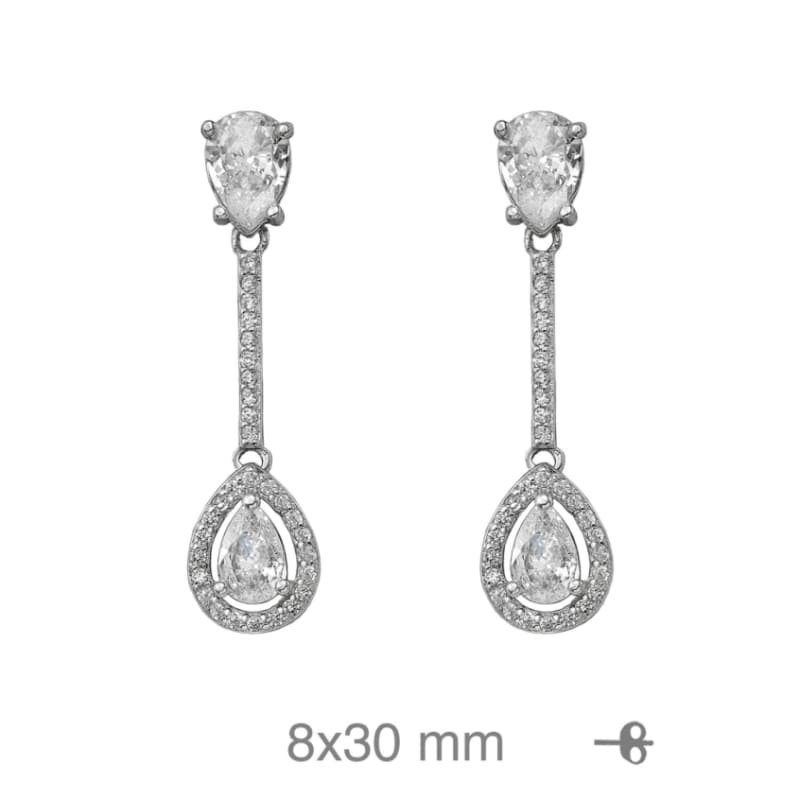 Pendientes Largos con Circonitas en Plata Ley