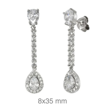 Pendientes Largos con Circonitas en Plata Ley