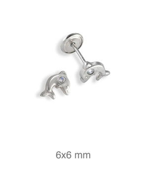 Pendientes Delfín Circonita Rosca Plata Ley