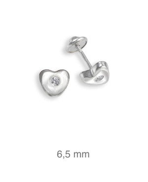 Pendientes Corazón Circonita Rosca Plata Ley