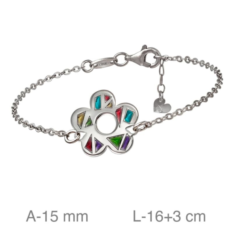 Pulsera Flor con Esmalte de Plata Ley