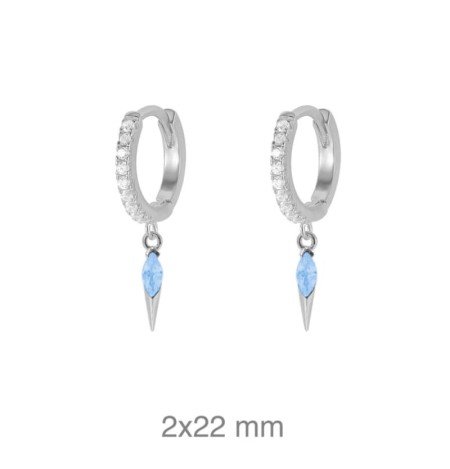 Pendientes Aros con Circonita Azul  Plata Ley