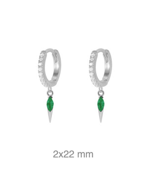 Pendientes Aros con Circonita Verde  Plata Ley