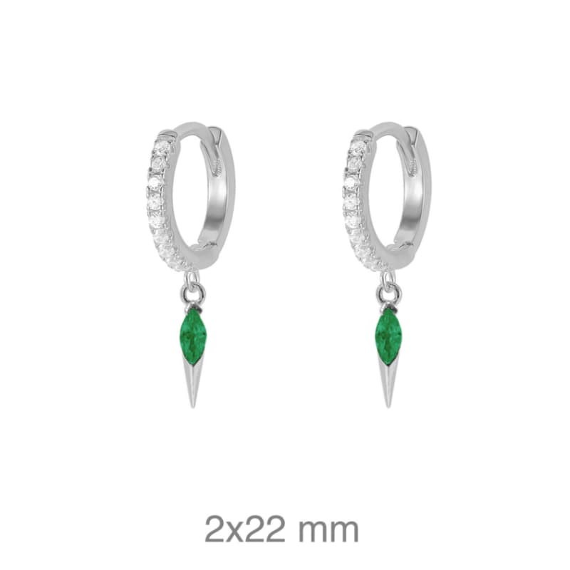 Pendientes Aros con Circonita Verde  Plata Ley